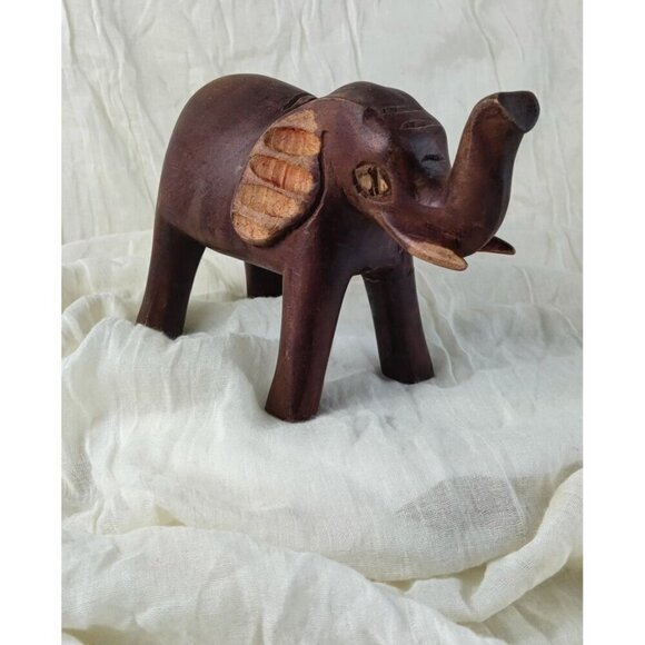Hand Carved Wood Elephant Folk Art Figurine Decor African Vintage - Picture 1 of 8